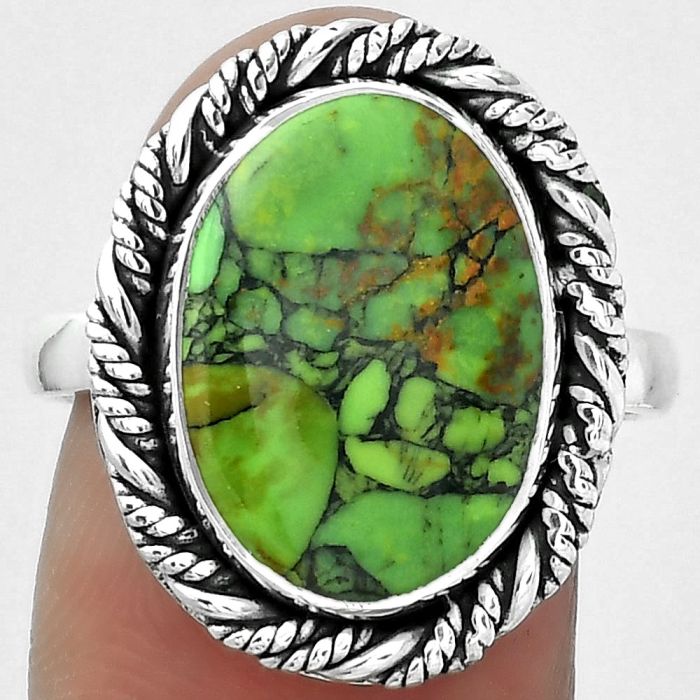 Natural Green Matrix Turquoise Ring size-8 SDR153945 R-1013, 11x16 mm