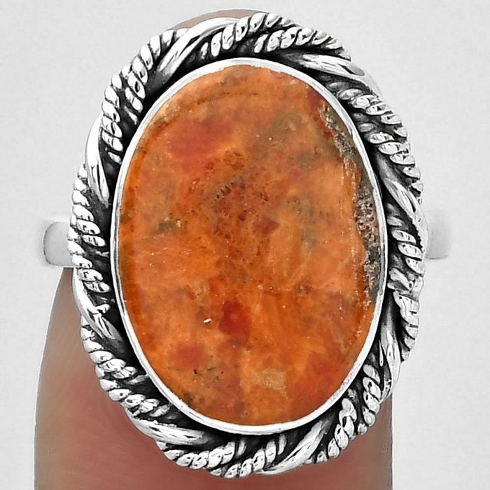 Natural Red Sponge Coral Ring size-7.5 SDR153961 R-1013, 12x17 mm