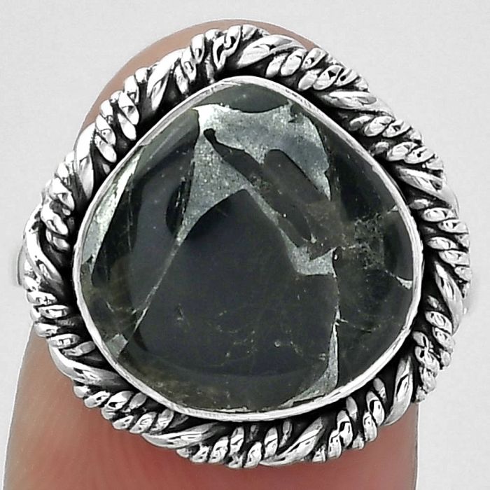 Natural Obsidian And Zinc Ring size-7 SDR153998 R-1013, 13x13 mm