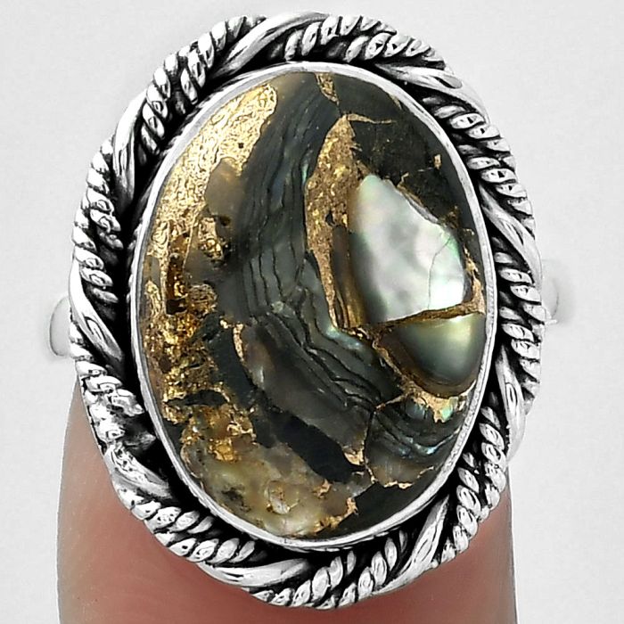 Natural Copper Abalone Shell Ring size-8 SDR154023 R-1013, 12x17 mm