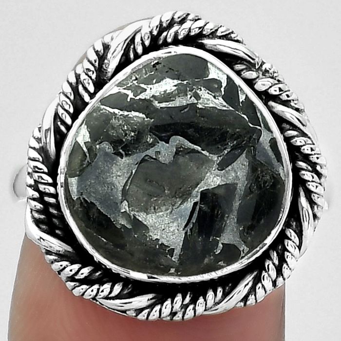Natural Obsidian And Zinc Ring size-7.5 SDR154047 R-1013, 13x13 mm