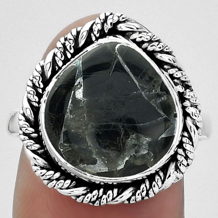 Natural Obsidian And Zinc Ring size-8.5 SDR154050 R-1013, 13x14 mm