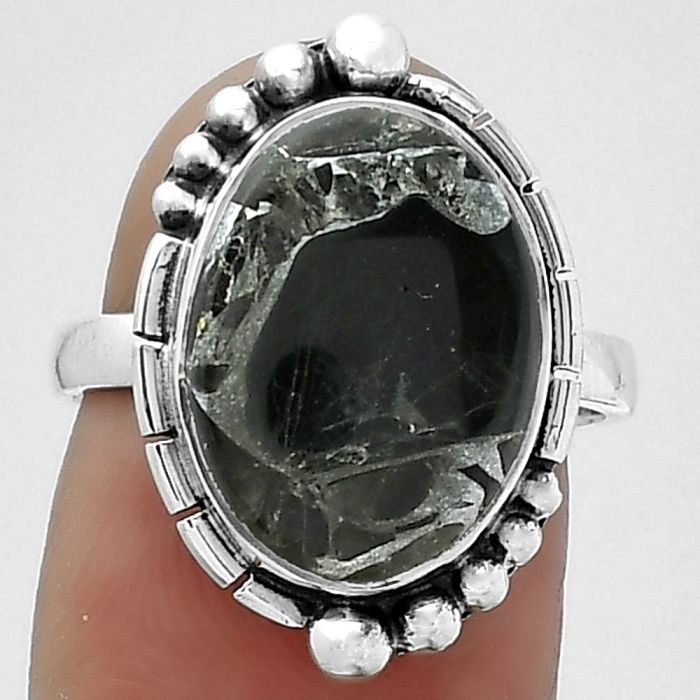 Natural Obsidian And Zinc Ring size-7 SDR154192 R-1078, 11x15 mm