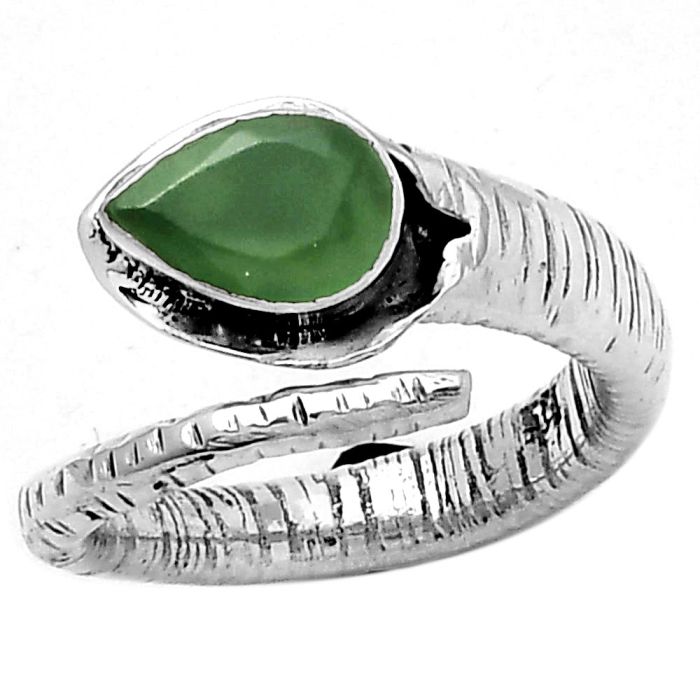 Adjustable - Faceted Nephrite Jade Ring size-7 SDR154302 R-1306, 6x9 mm