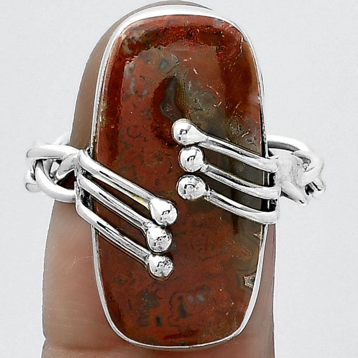 Natural Red Moss Agate Ring size-8.5 SDR154475 R-1553, 11x23 mm