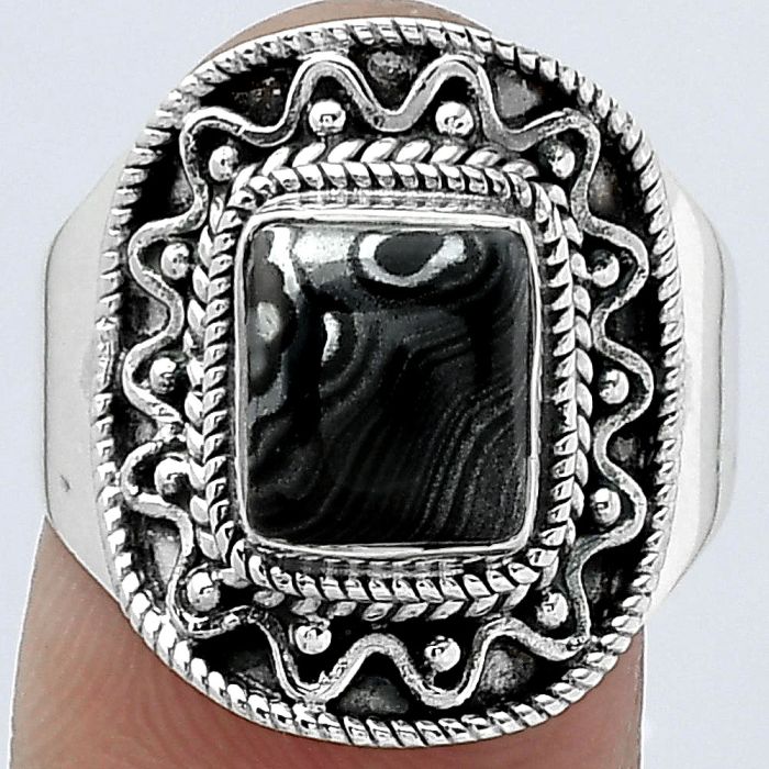 Crown Of Silver Psilomelane - Black Malachite Ring size-8 SDR154521 R-1501, 7x9 mm