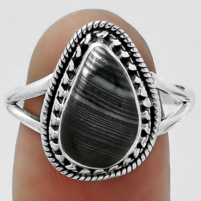 Crown Of Silver Psilomelane - Black Malachite Ring size-8.5 SDR154696 R-1262, 8x13 mm