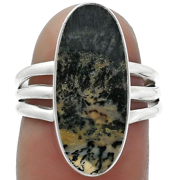 Natural Russian Honey Dendrite Opal Ring size-6.5 SDR155134 R-1003, 9x21 mm