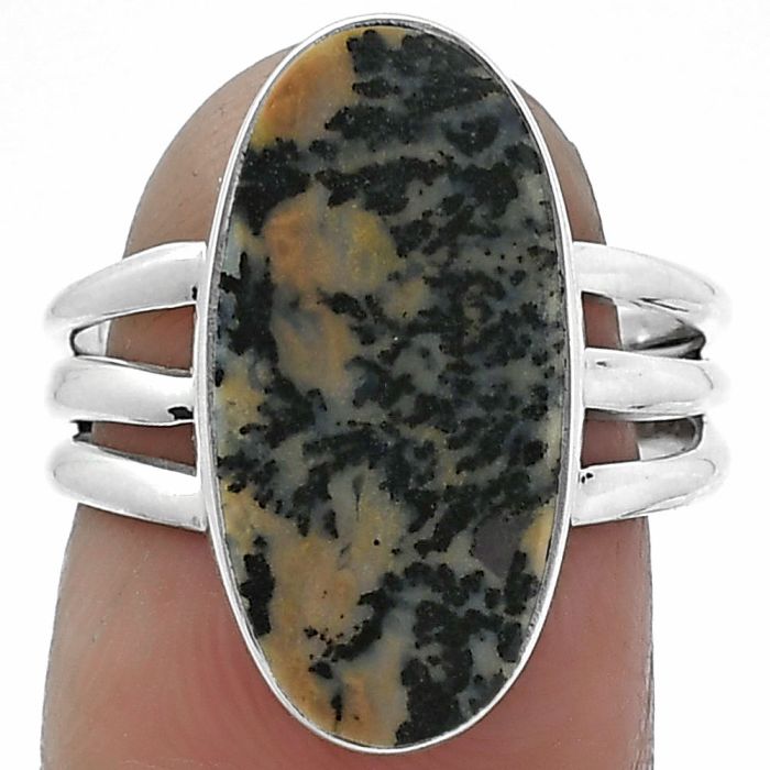 Natural Russian Honey Dendrite Opal Ring size-7 SDR155139 R-1003, 10x19 mm