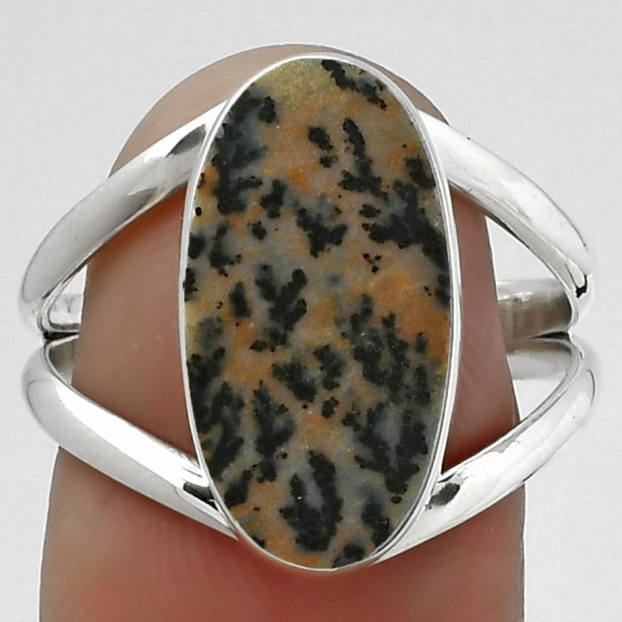 Natural Russian Honey Dendrite Opal Ring size-8.5 SDR155309 R-1002, 9x17 mm