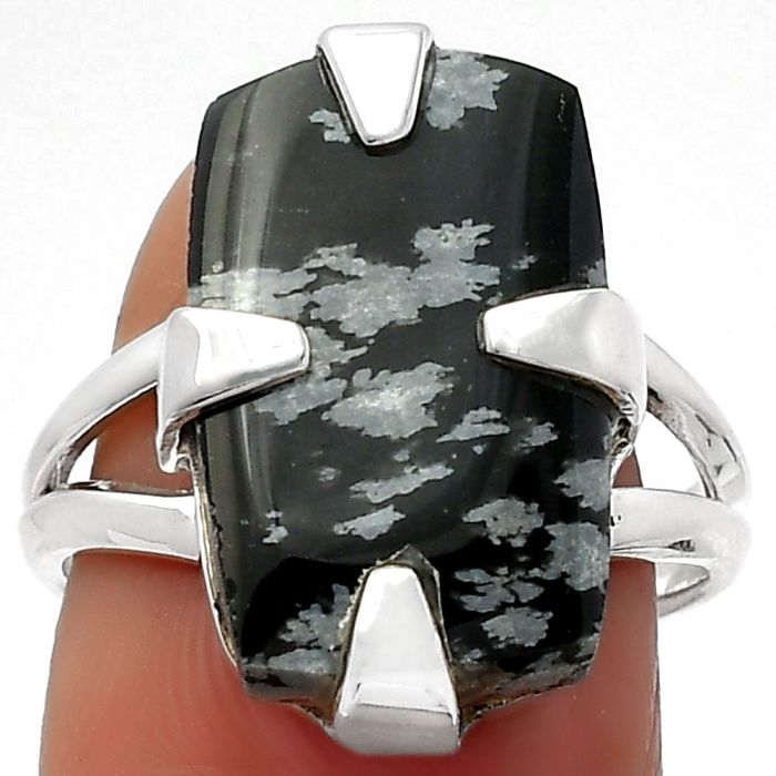 Natural Snow Flake Obsidian Ring size-7.5 SDR157715 R-1305, 11x18 mm