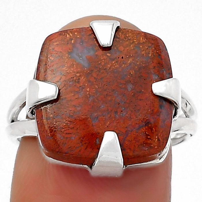 Natural Red Moss Agate Ring size-8 SDR157723 R-1305, 14x14 mm