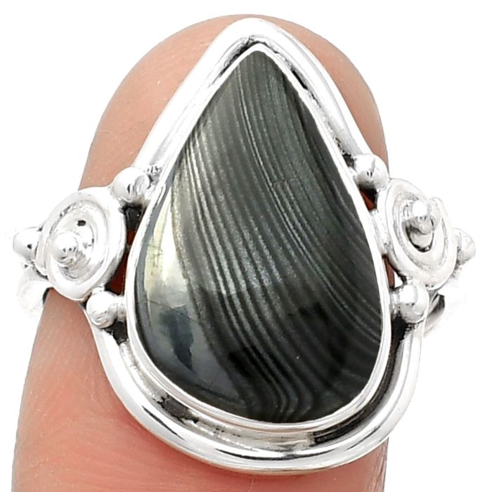 Crown Of Silver Psilomelane - Black Malachite Ring size-8 SDR157875 R-1315, 11x17 mm