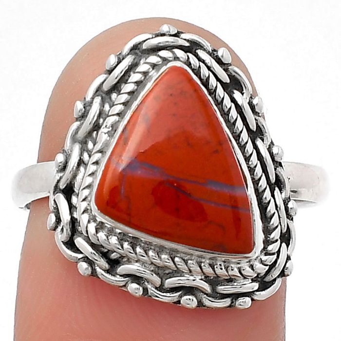 Natural Red Moss Agate Ring size-8.5 SDR158149 R-1667, 9x12 mm