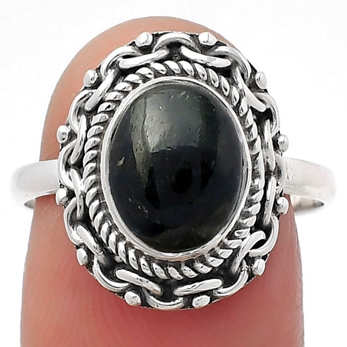 Natural Nuummite Ring size-8 SDR158175 R-1667, 8x10 mm