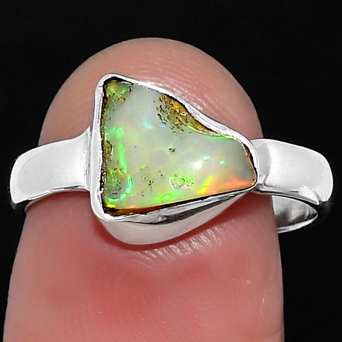 Natural Ethiopian Opal Rough Ring size-7 SDR158689 R-1001, 8x9 mm