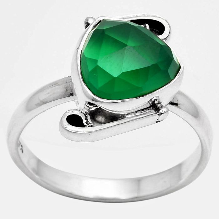 Faceted Natural Green Onyx Ring size-7 SDR158868 R-1188, 9x9 mm
