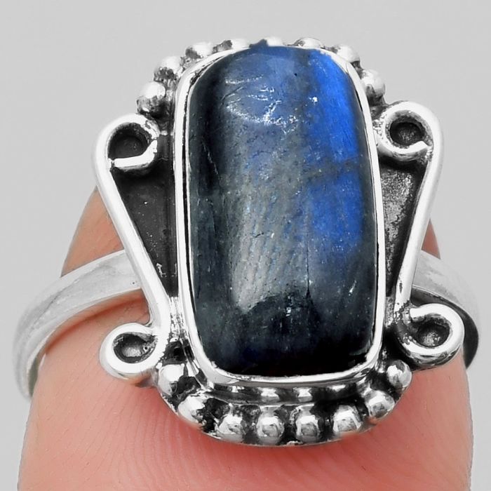 Blue Fire Labradorite - Madagascar Ring size-7.5 SDR158910 R-1120, 8x14 mm