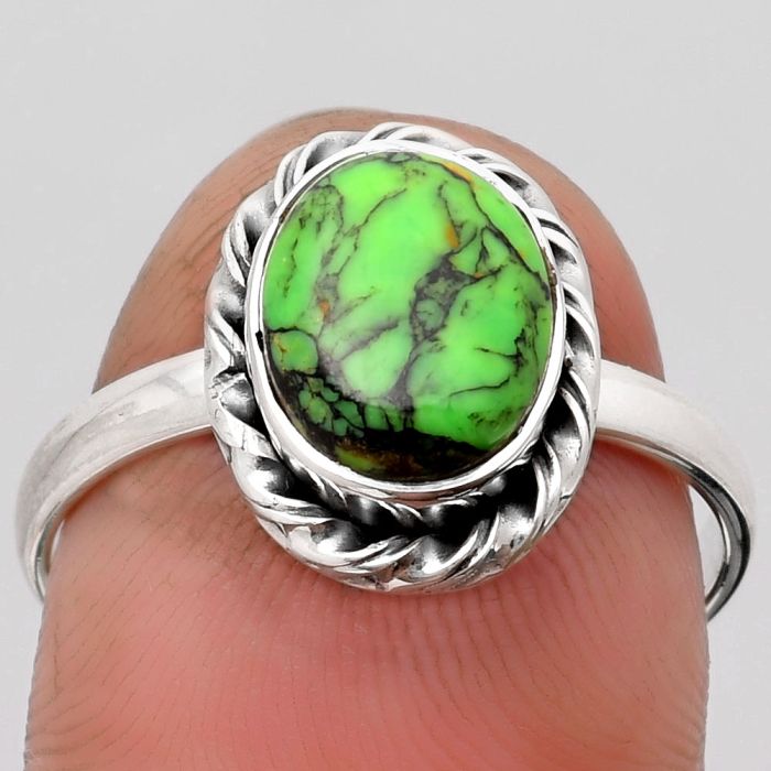 Natural Green Matrix Turquoise Ring size-8.5 SDR159028 R-1083, 8x10 mm