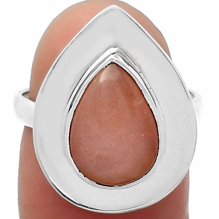 Natural Peach Moonstone Ring size-7 SDR159182 R-1082, 9x12 mm
