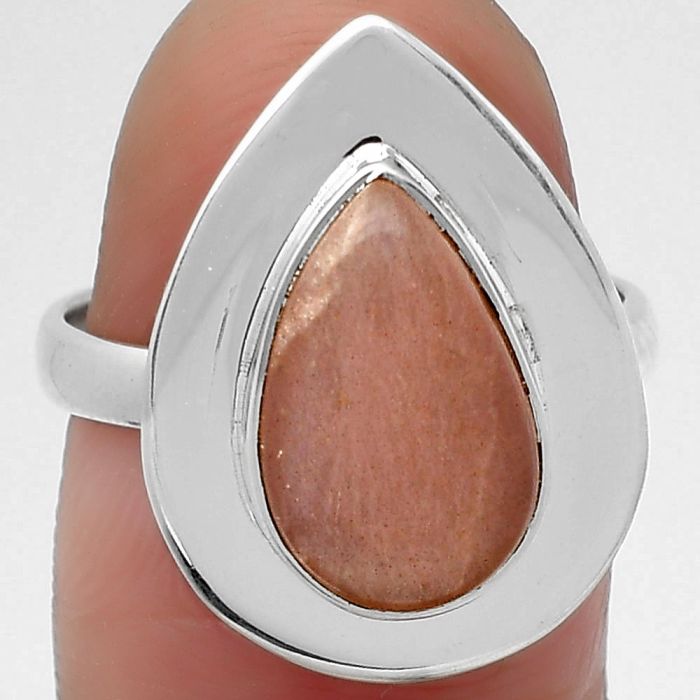 Natural Peach Moonstone Ring size-7 SDR159203 R-1082, 8x13 mm