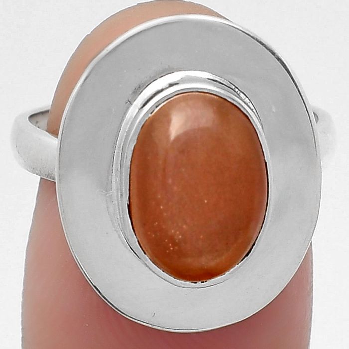 Natural Peach Moonstone Ring size-7 SDR159205 R-1082, 8x11 mm