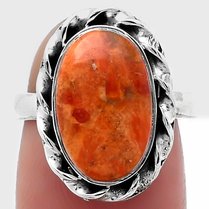 Natural Red Sponge Coral Ring size-7 SDR159227 R-1083, 9x15 mm