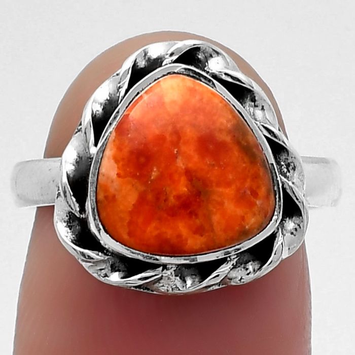 Natural Red Sponge Coral Ring size-7 SDR159264 R-1083, 10x10 mm