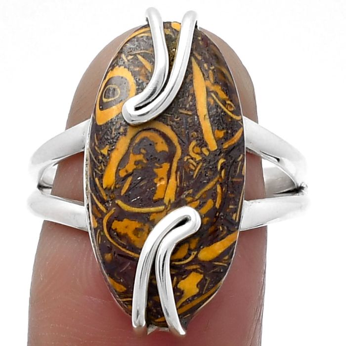 Natural Coquina Fossil Jasper - India Ring size-8 SDR159537 R-1502, 11x22 mm