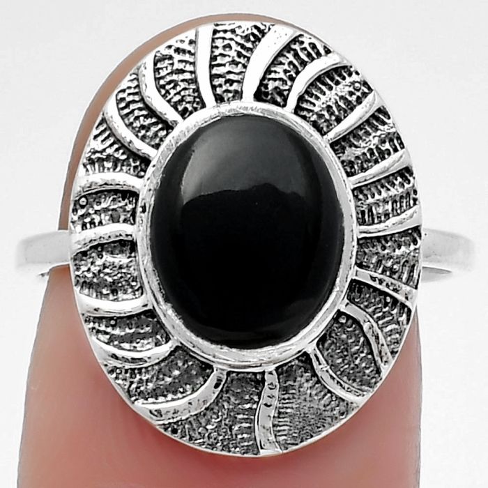 Natural Black Onyx - Brazil Ring size-7.5 SDR159791 R-1085, 8x10 mm