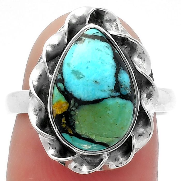Lucky Charm Tibetan Turquoise Ring size-7.5 SDR159922 R-1083, 9x14 mm