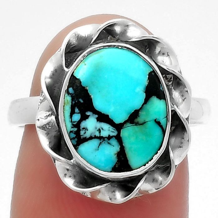 Lucky Charm Tibetan Turquoise Ring size-7.5 SDR160003 R-1083, 9x12 mm