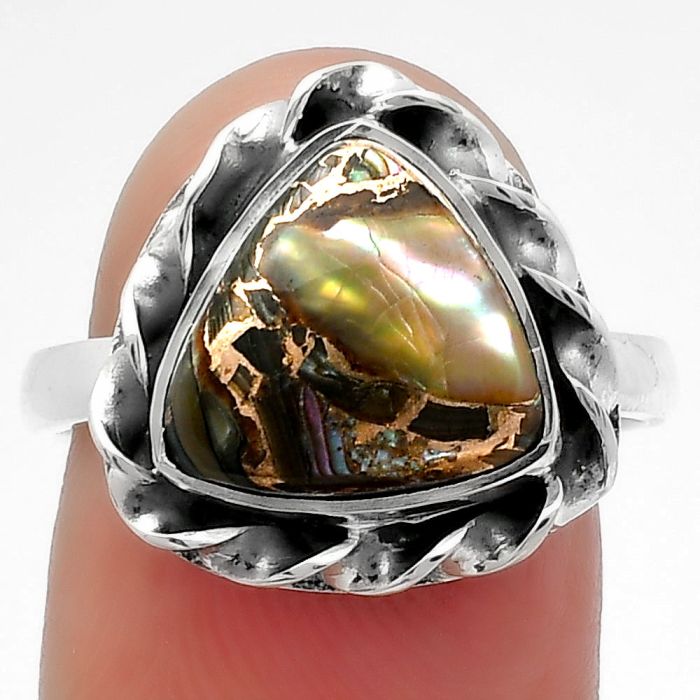 Natural Copper Abalone Shell Ring size-8 SDR160029 R-1083, 11x11 mm