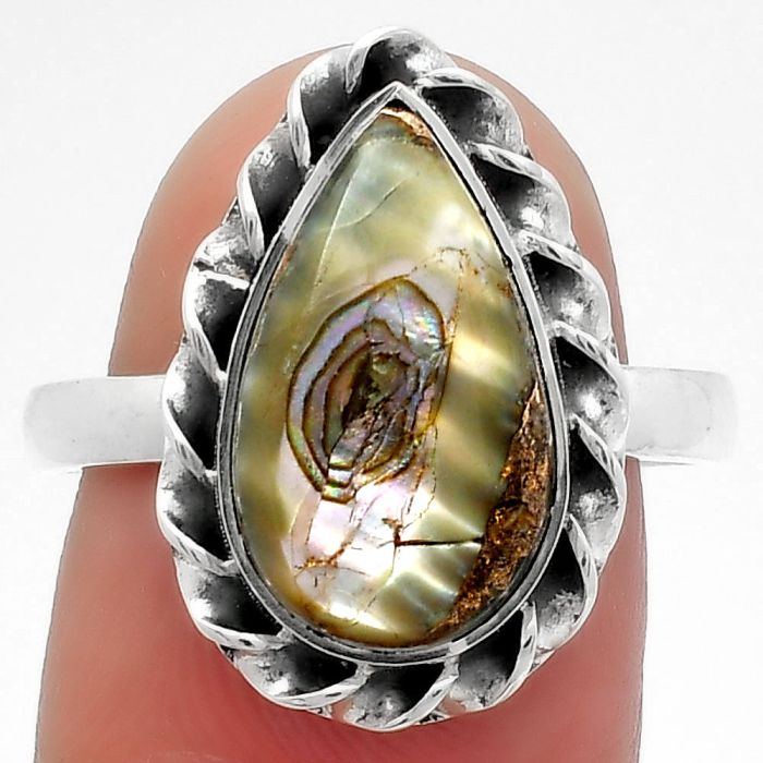 Natural Copper Abalone Shell Ring size-8.5 SDR160067 R-1083, 9x15 mm