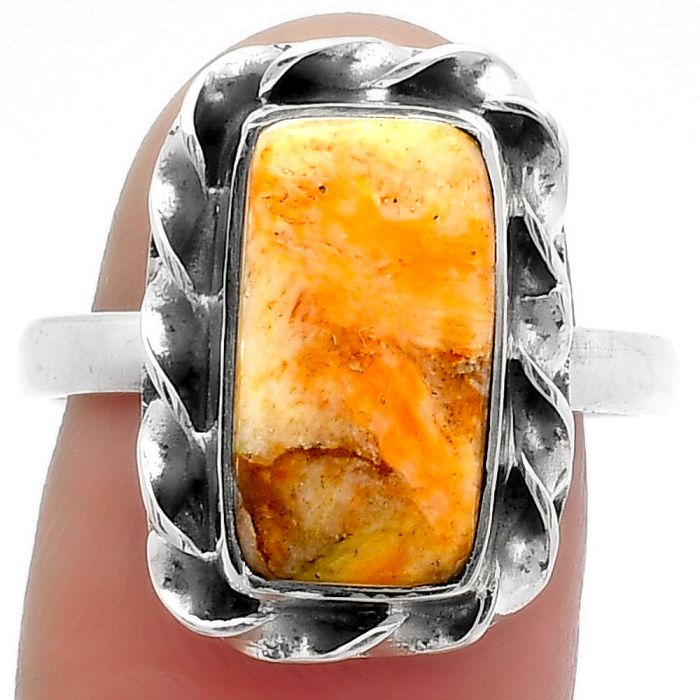 Natural Coral Jasper Ring size-8.5 SDR160094 R-1083, 8x14 mm