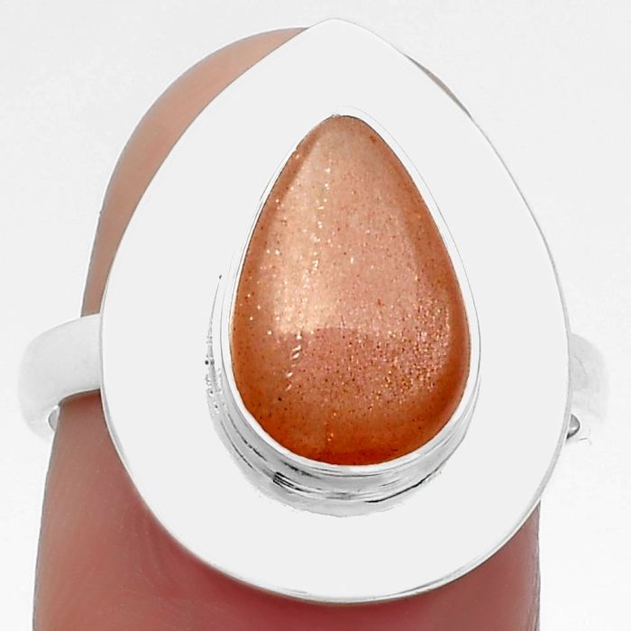 Natural Peach Moonstone Ring size-8 SDR160201 R-1082, 8x12 mm