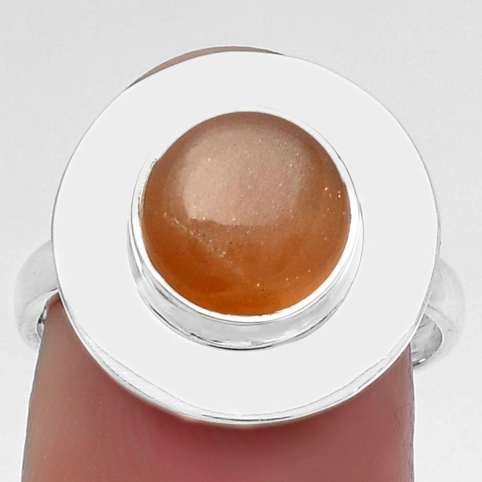 Natural Peach Moonstone Ring size-7.5 SDR160204 R-1082, 9x9 mm