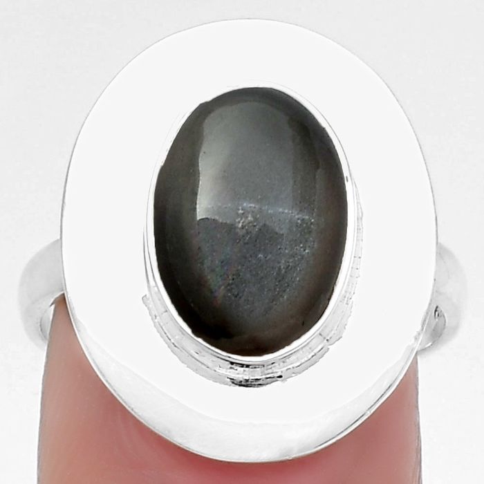 Natural Gray Moonstone Ring size-7.5 SDR160206 R-1082, 9x12 mm
