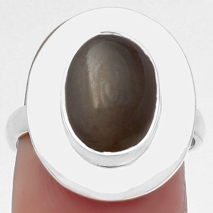 Natural Gray Moonstone Ring size-7.5 SDR160208 R-1082, 8x12 mm