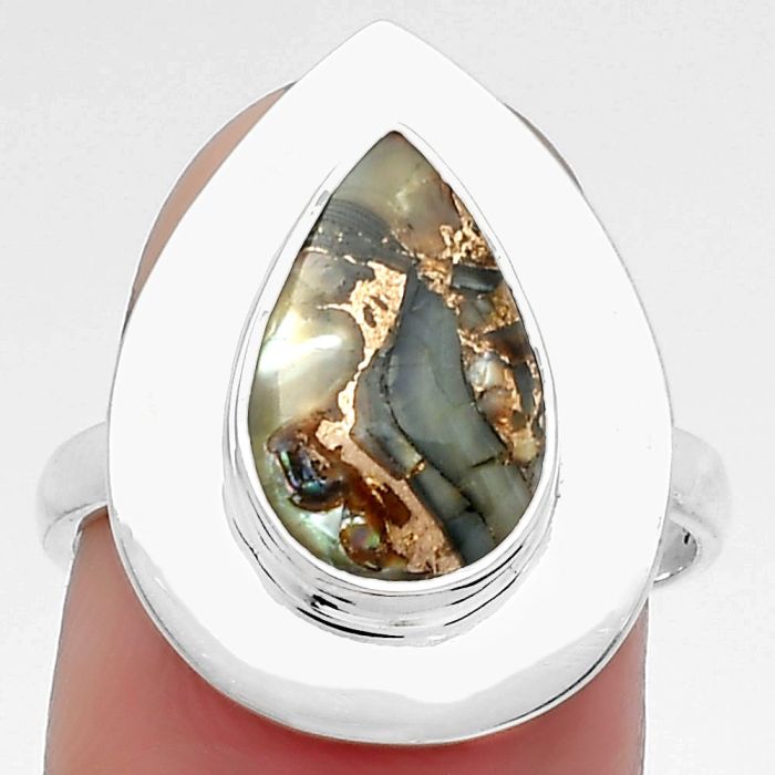 Natural Copper Abalone Shell Ring size-8 SDR160225 R-1082, 8x13 mm