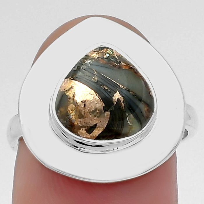 Natural Copper Abalone Shell Ring size-7.5 SDR160247 R-1082, 10x10 mm