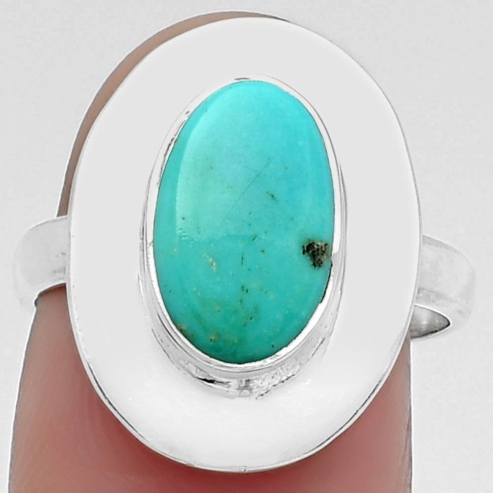 Natural Turquoise Nevada Aztec Mt Ring size-7.5 SDR160269 R-1082, 7x12 mm