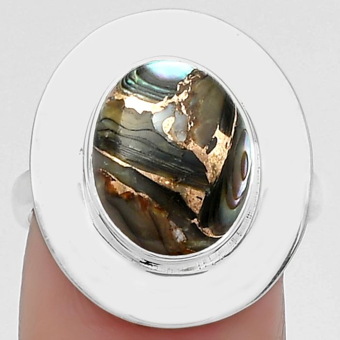 Natural Copper Abalone Shell Ring size-8 SDR160315 R-1082, 10x12 mm