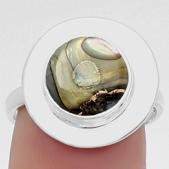 Natural Copper Abalone Shell Ring size-7.5 SDR160329 R-1082, 10x10 mm