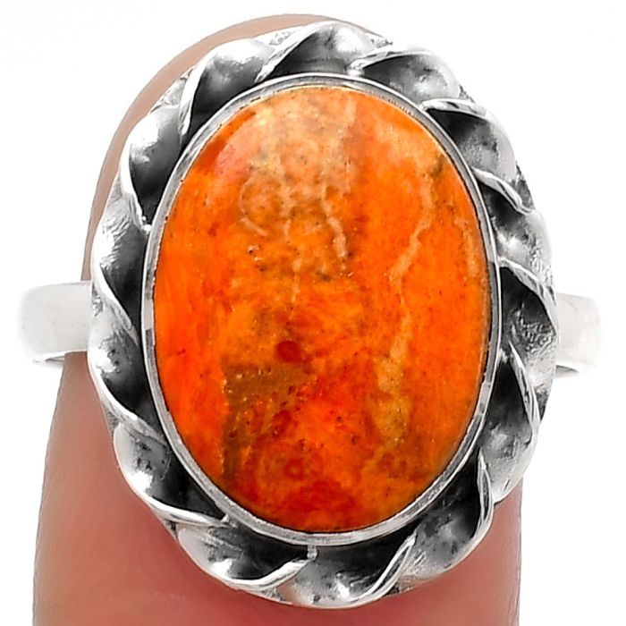 Natural Red Sponge Coral Ring size-9 SDR160354 R-1083, 12x16 mm
