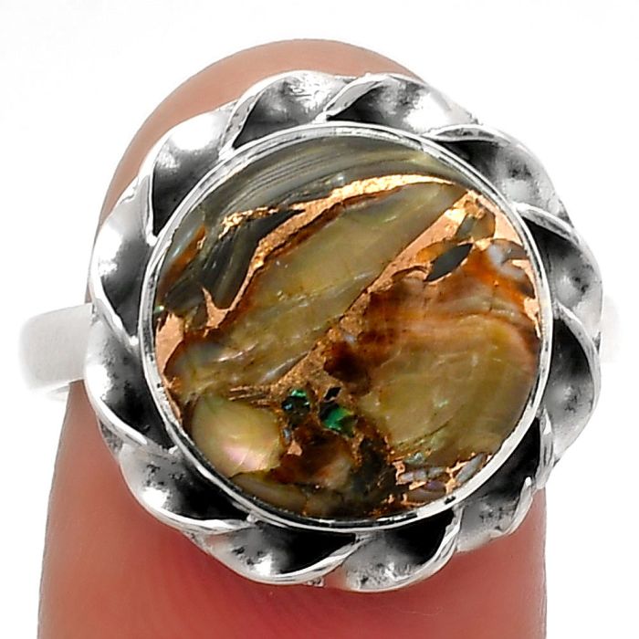 Natural Copper Abalone Shell Ring size-8.5 SDR160375 R-1083, 13x13 mm