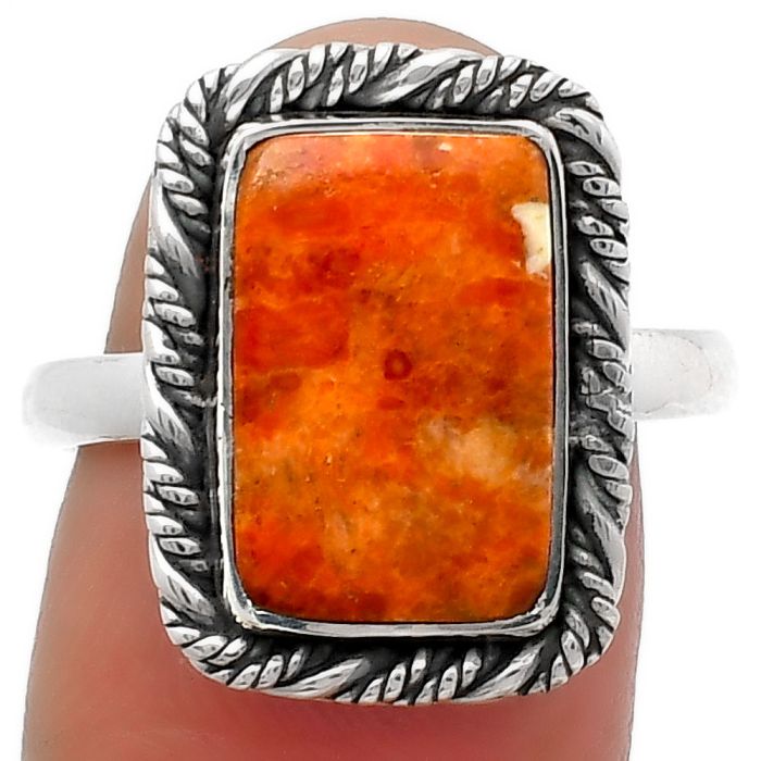 Natural Red Sponge Coral Ring size-8.5 SDR160558 R-1013, 9x14 mm