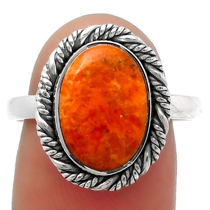 Natural Red Sponge Coral Ring size-8.5 SDR160590 R-1013, 9x13 mm