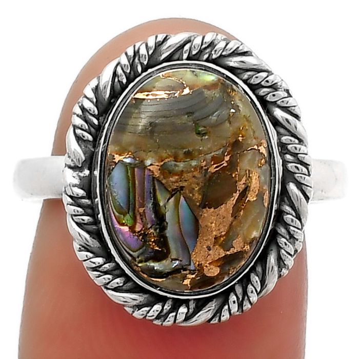 Natural Copper Abalone Shell Ring size-8.5 SDR160596 R-1013, 10x13 mm
