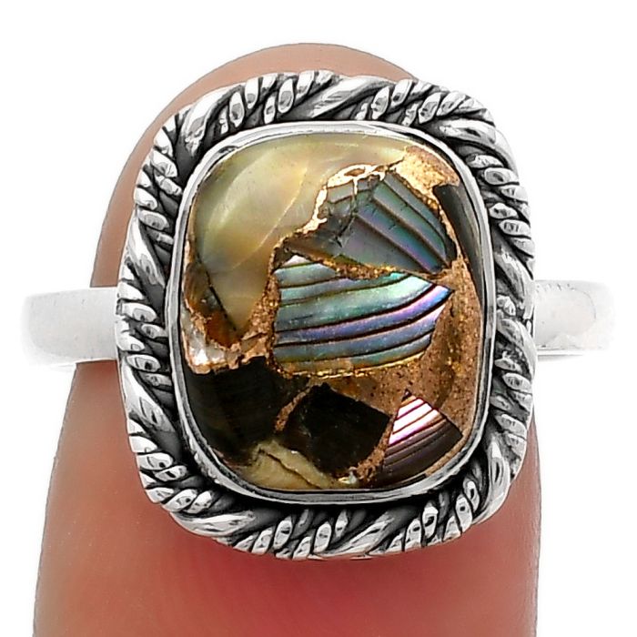 Natural Copper Abalone Shell Ring size-8.5 SDR160601 R-1013, 10x12 mm